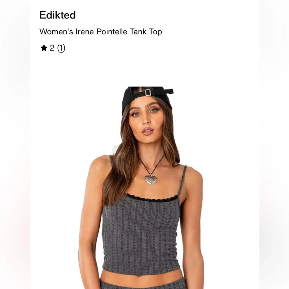 Edikted Set of 2 Spaghetti Strap Cropped Ribbed Tank Tops Floral Stripe Lace XS - Picture 14 of 14